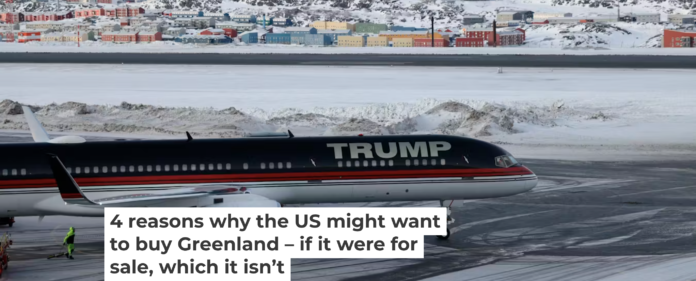 A plane owned by Donald Trump arrives in Nuuk, Greenland, on Jan. 7, 2025. Emil STACH / Ritzau Scanpix / AFP) / Denmark OUT (Photo by EMIL STACH/Ritzau Scanpix/AFP via Getty Images